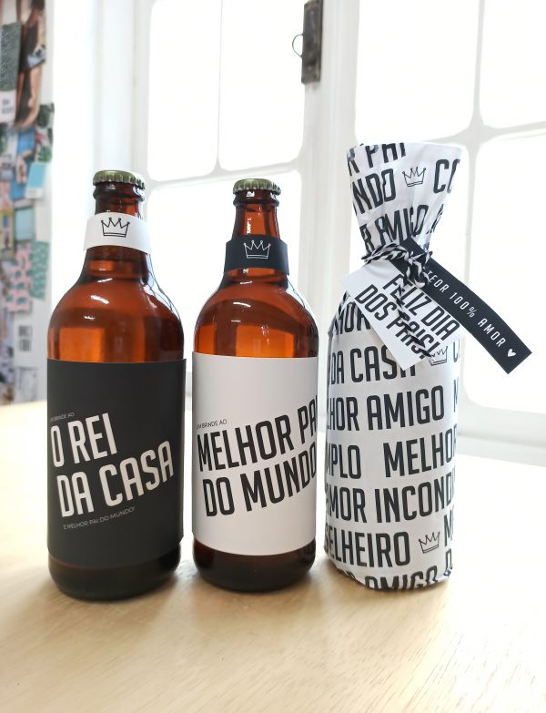 Cerveja premium lager personalizada Dia dos Pais: adesivo Rei da Casa, Melhor Pai do Mundo e embalagem com frases afetuosas